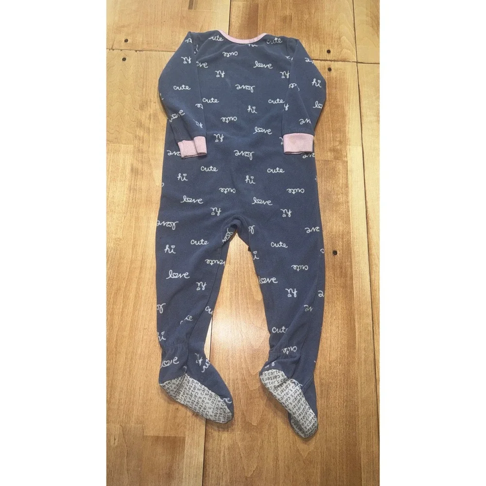 Carter's‎ Toddler 2T Footed Pajamas Sleepwear Blue Pink Heart Love Cute
